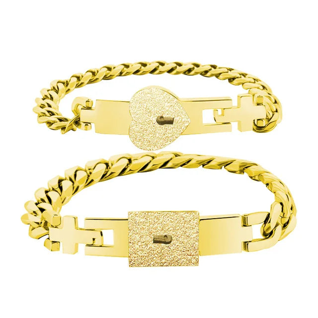 Couple Jewelry Set – Stainless Steel Love Heart Lock Bracelets & Key Pendant Necklace for Men & Women Gift