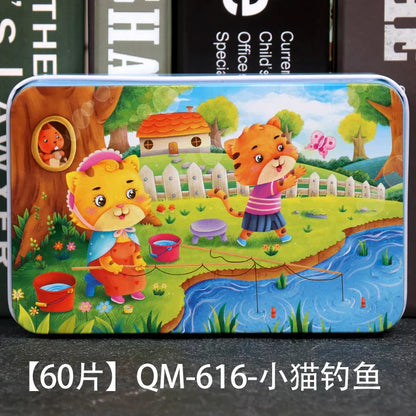 60PCS Wooden Cartoon Animal Puzzle – Early Learning Educational Jigsaw Toys for Kids