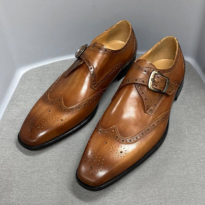 Men’s Luxury Leather Dress Shoes – Italian Wingtip Oxfords & Monk Strap Buckle Brogue for Business, Wedding & Formal Wear