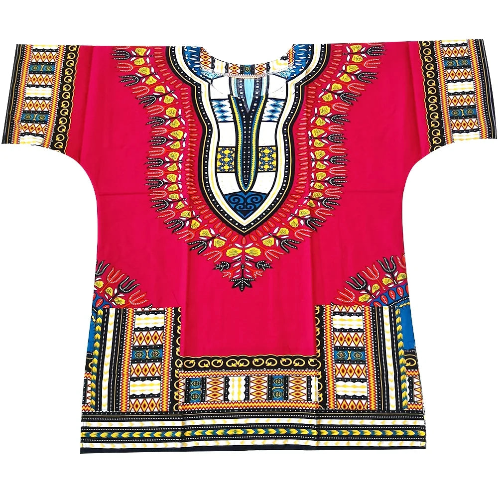 African Dashiki Cotton T-Shirt - Traditional Printed Unisex Fashion Top with Vibrant Ethnic Style Design