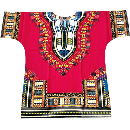 African Dashiki Cotton T-Shirt - Traditional Printed Unisex Fashion Top with Vibrant Ethnic Style Design