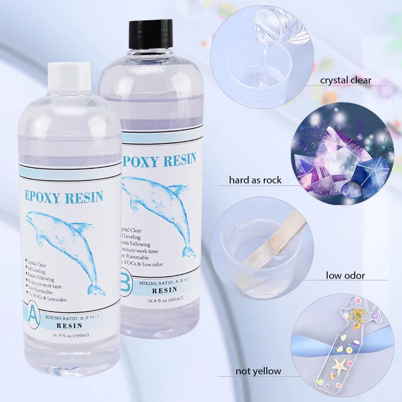 1:1 Clear Epoxy Resin Kit – Crystal Clear 2-Part Casting Resin Set with Measuring Cups, Stir Stick & Silicone Gloves for Art & DIY Crafts
