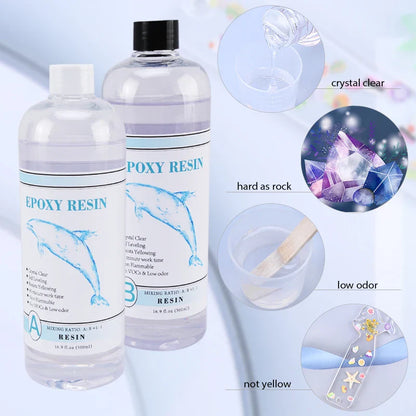 1:1 Clear Epoxy Resin Kit – Crystal Clear 2-Part Casting Resin Set with Measuring Cups, Stir Stick & Silicone Gloves for Art & DIY Crafts
