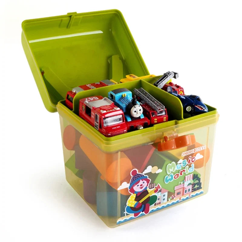 Cute Cartoon Kids Storage Box - Double Layer Portable Plastic Organizer for Toys, Crayons, Snacks & Building Blocks
