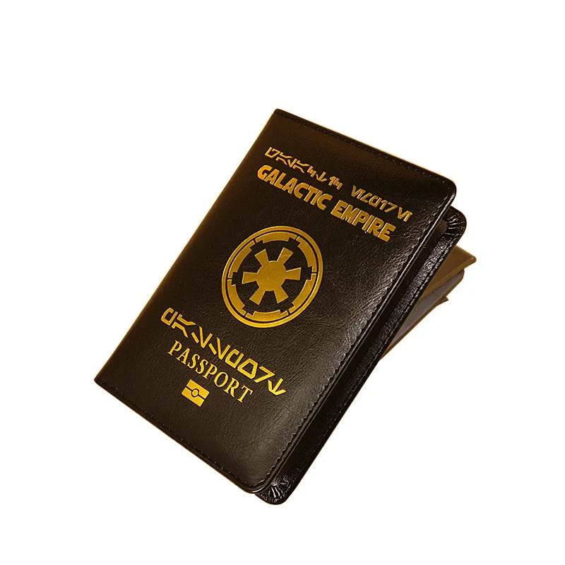 Galactic Empire Passport Cover | Black PU Leather Travel Wallet & Document Organizer with New Logo