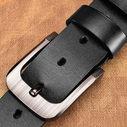 Genuine Leather Men's Belt - High Quality Cowhide Buckle Jeans Belt Casual Business Cowboy Waistband Fashion Accessory