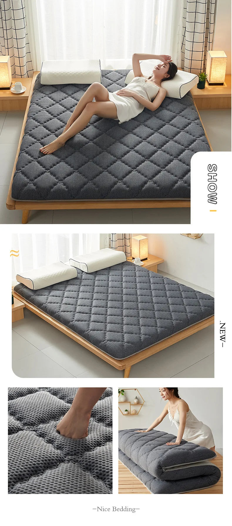 6/10cm Thai Natural Latex Floor Mattress – Foldable Tatami Mat with 95D Filling & Cotton Cover, Slow Rebound Comfort