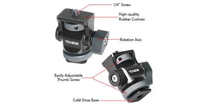 TOAZOE DSLR Camera Monitor Mount – Adjustable Swivel & Tilt Clamp with Cold Shoe Base for Flash & DIY Accessories