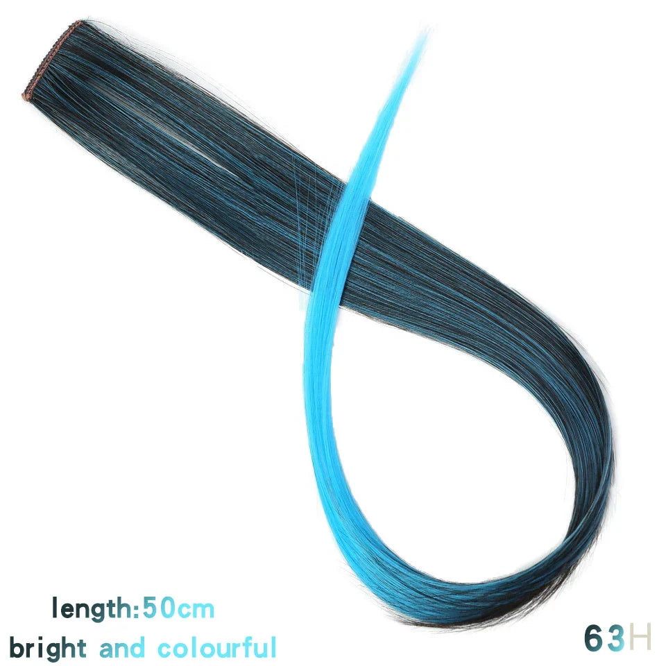 BUQI Straight Clip-In Colored Hair Extensions – Rainbow Synthetic Hair Streaks in Pink, Orange, White & Purple
