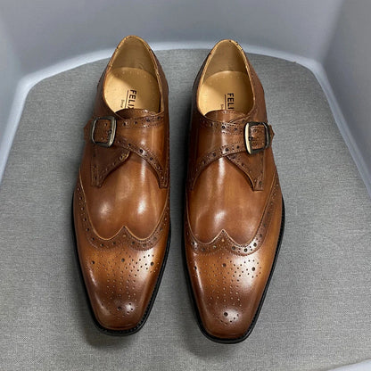 Men’s Luxury Leather Dress Shoes – Italian Wingtip Oxfords & Monk Strap Buckle Brogue for Business, Wedding & Formal Wear