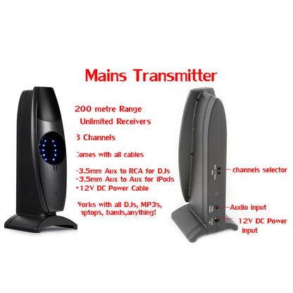 Silent Disco LED Headphones 10-Pack with 200m RF Wireless Transmitter – Party, DJ, Wedding, Club