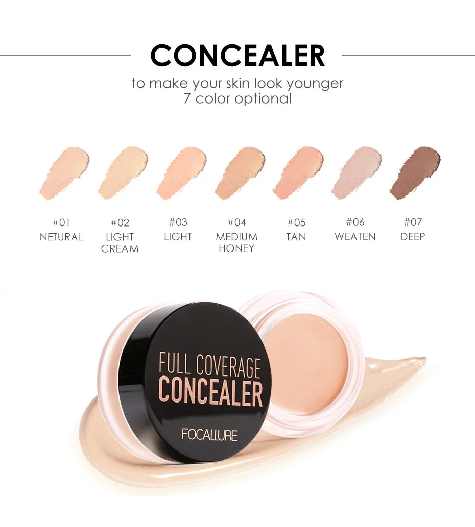 FOCALLURE Full Coverage Concealer Cream – Waterproof, Long-Lasting, Oil-Control & Lightweight Moisturizing Foundation Makeup