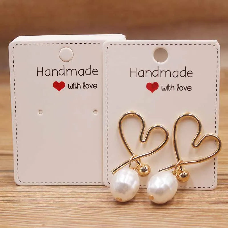 50PC Handmade Style Paper Earring Cards – DIY Jewelry Packaging in Brown & White, Multiple Sizes (5x5cm, 3x3cm, 5x9cm, 5x6.5cm, 5x7cm)