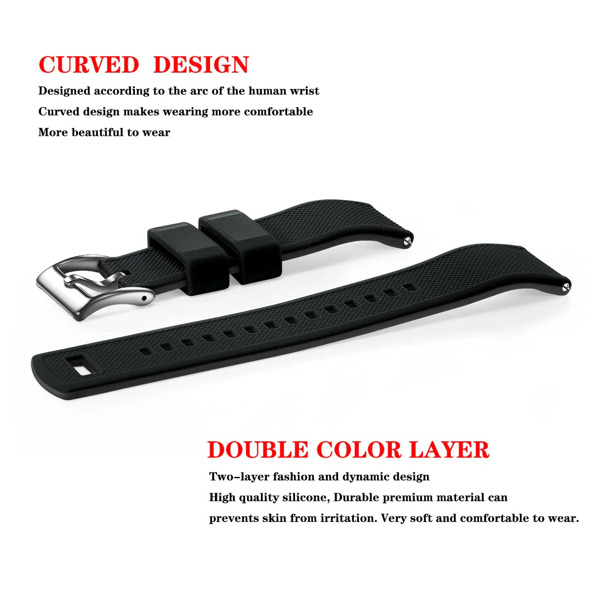 Premium Silicone Watch Band – Quick Release Rubber Strap, 18mm 20mm 22mm Replacement Watchband