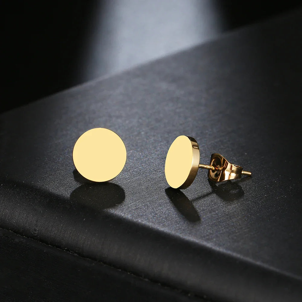 Minimalist Stainless Steel Round Stud Earrings – Classic Fashion Jewelry for Women