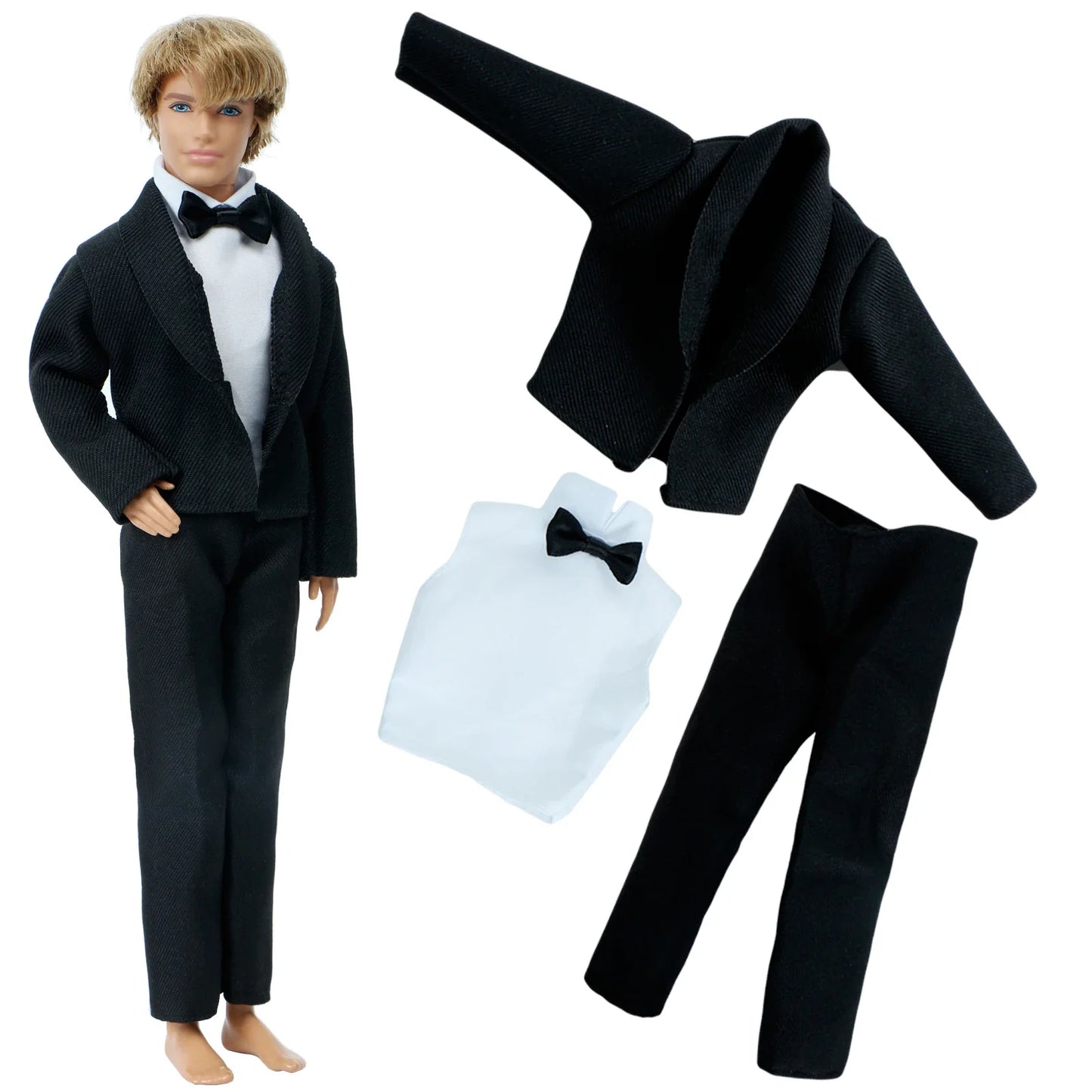 1/6 Men’s Doll Suit Set — Coat, Vest & Trousers for 12-Inch (30cm) Doll, Black Business, Tuxedo & Wedding Party Outfit