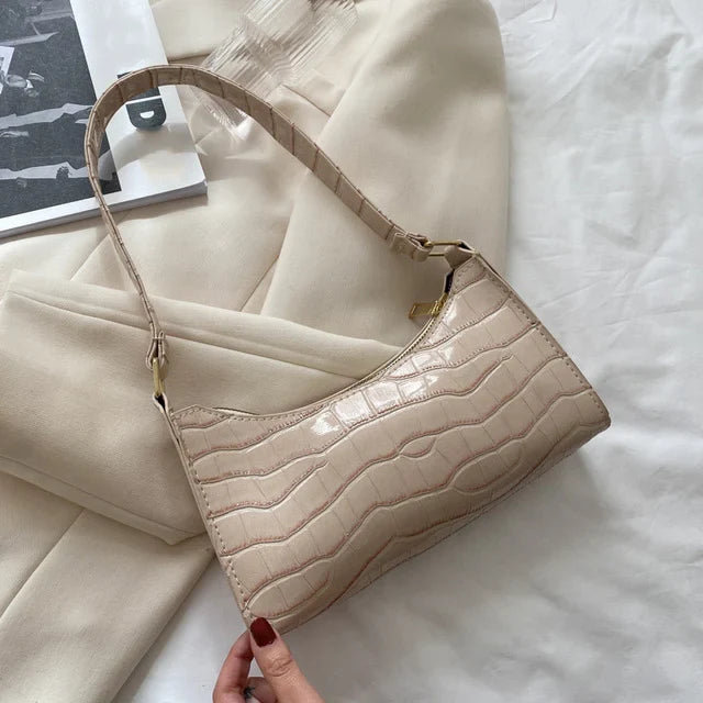 Fashion PU Leather Alligator Pattern Bag for Women – Small Armpit Handbag, Underarm Messenger Purse