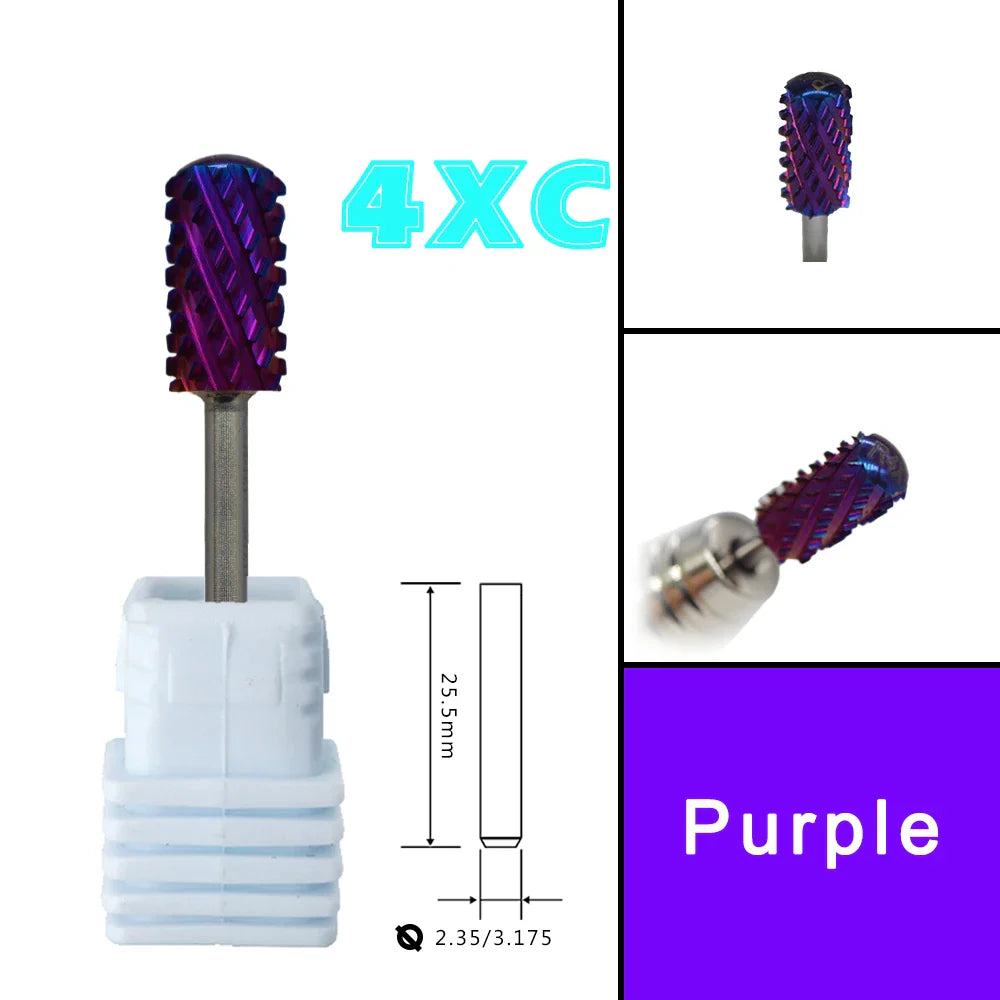 RolinStar 6.6 Purple Tungsten Carbide Nail Drill Bit – Dual-Hand Use, Large Round Top Barrel for Powder Removal