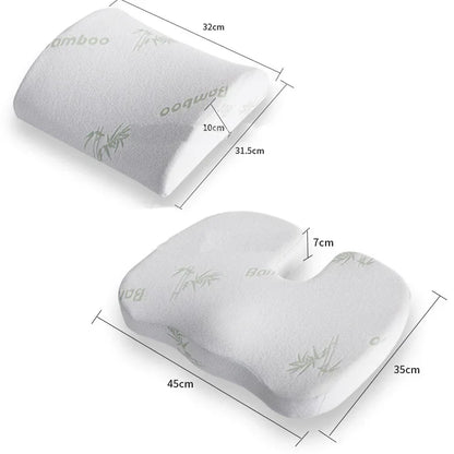 Ergonomic Bamboo Memory Foam Seat & Back Cushion – Slow Rebound Waist Support for Home & Office Chairs