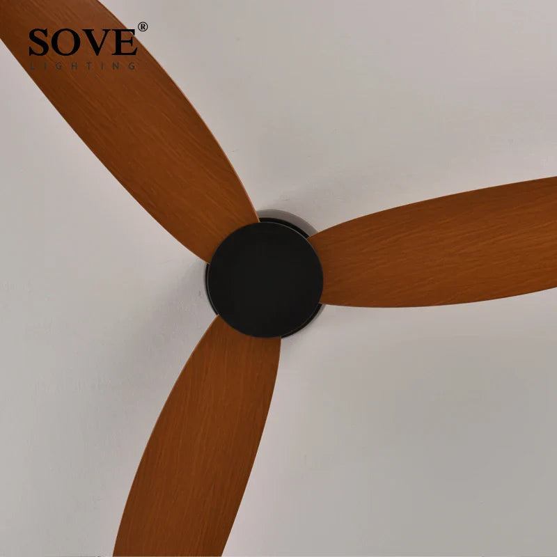 SOVE Modern Black & White Low Floor Ceiling Fan – 30W DC Motor with Remote Control, No Light, 220V