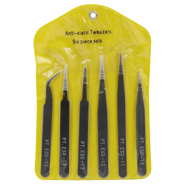 6PCS Anti-Static Stainless Steel Tweezers Set — Repair & Model Making Hand Tools