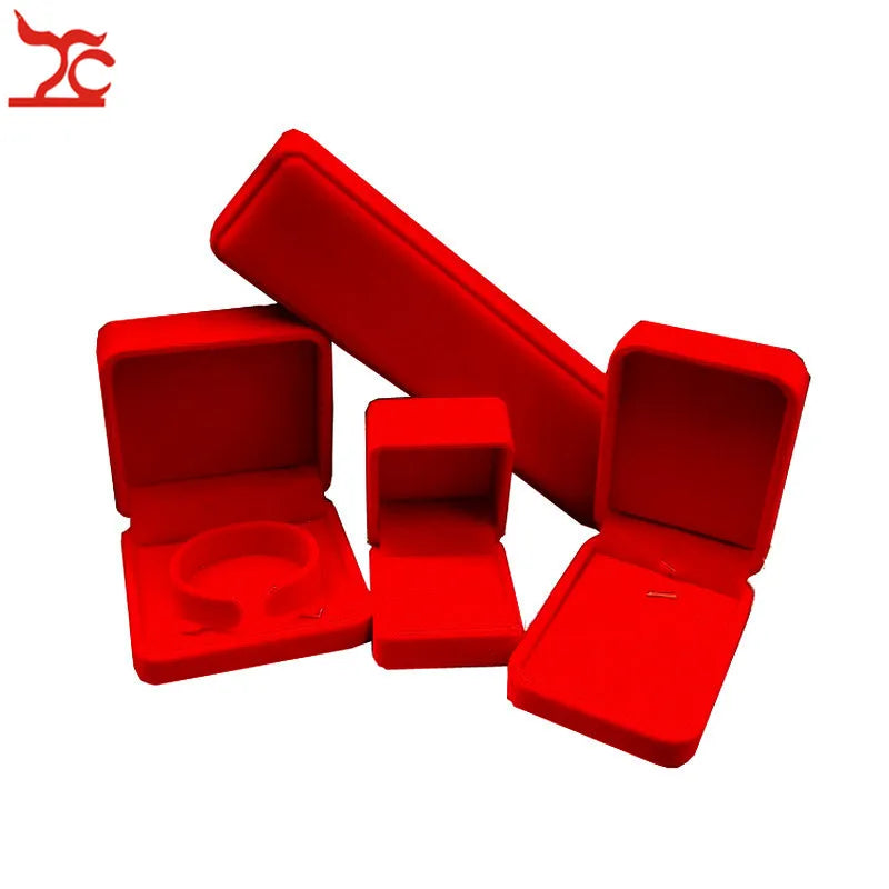 Red Velvet Wedding Jewelry Storage Box – Ring, Earrings, Necklace & Bracelet Organizer Gift Case