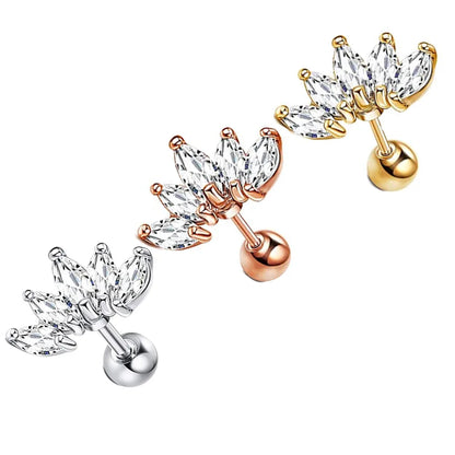 Crystal Flower Tragus Piercing Earring – 16G Cross Cartilage, Helix, Conch, Rook, Lobe & Labret Stud Jewelry
