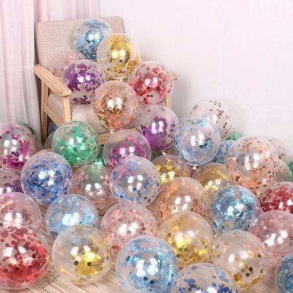 10pcs 12-inch Gold Star Confetti Balloons – Glitter Transparent Latex Party Decorations for Wedding & Birthday