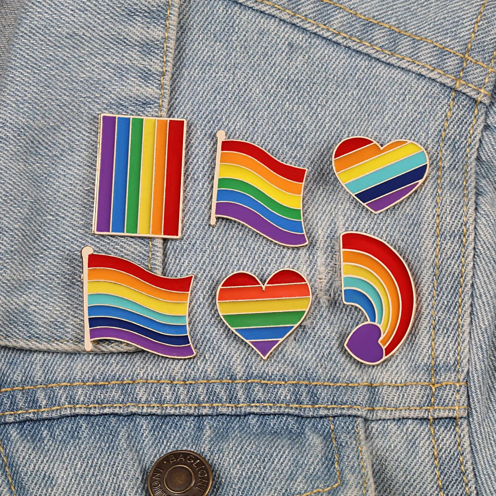 LGBT Rainbow Enamel Pins — Custom Heart & Flag Brooches for Bag, Shirt, Lapel, YES Gesture, Jewelry Gifts