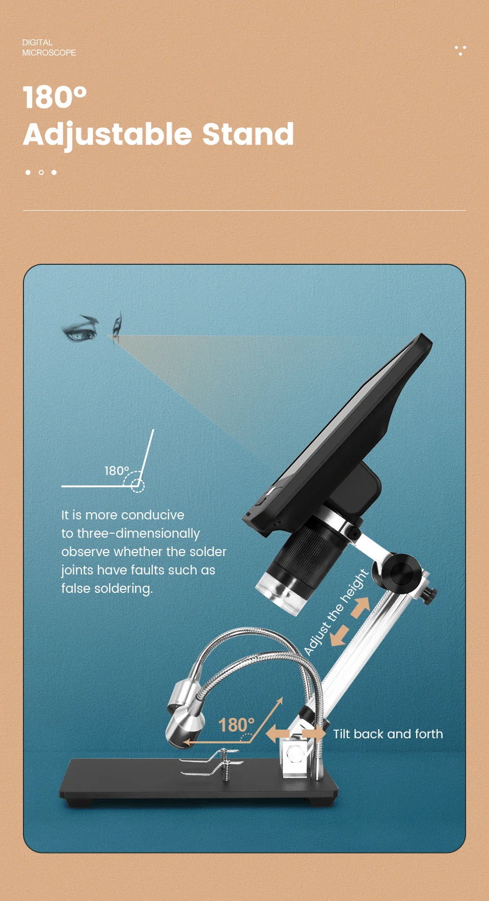 Andonstar AD208 Digital Microscope – 8.5" Adjustable LCD, 1080P HD, Black, Soldering Tool