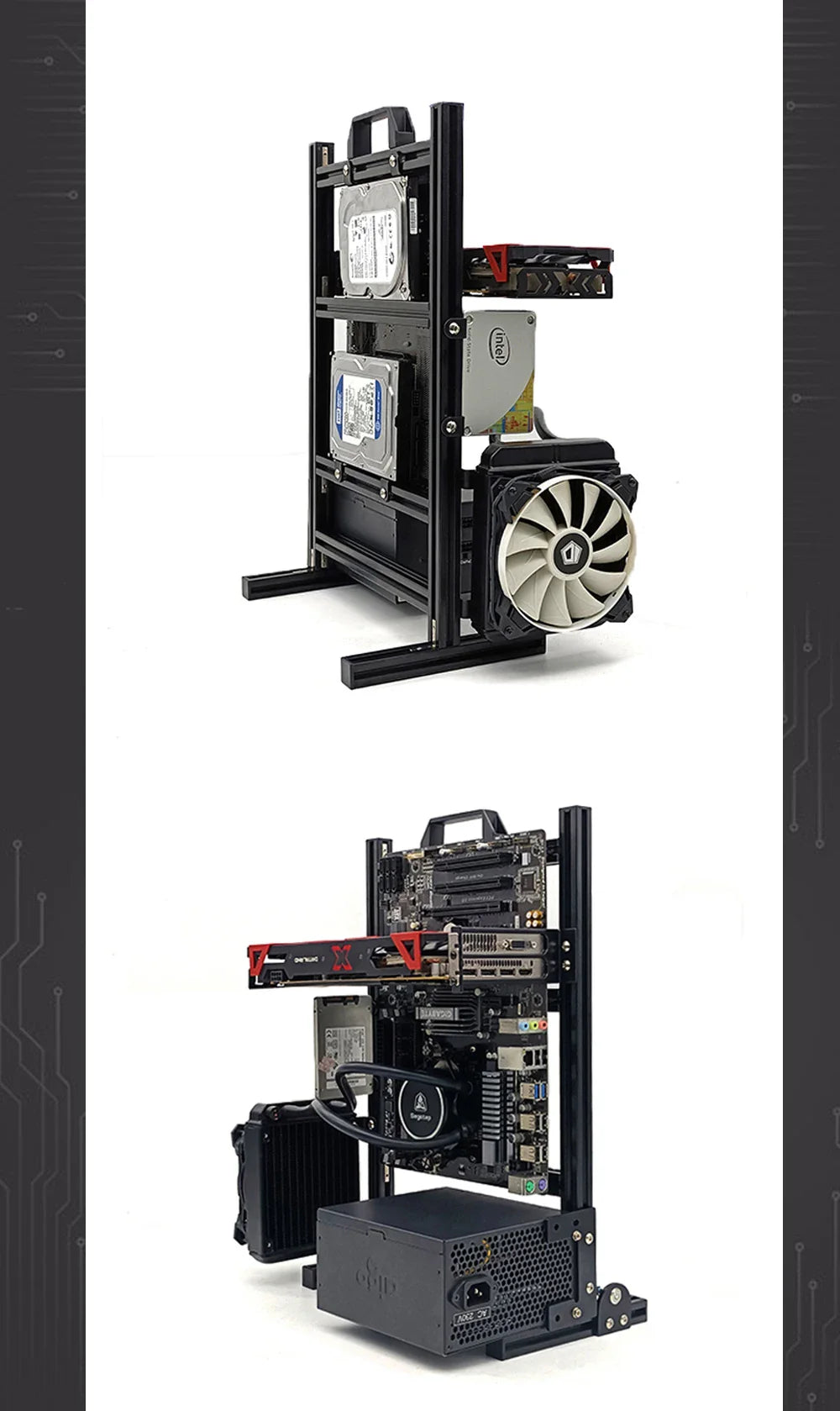 Aluminum Open Frame PC Case – Supports ITX/MATX/ATX Motherboards, Vertical Gaming Cabinet for DIY & Water Cooling Builds