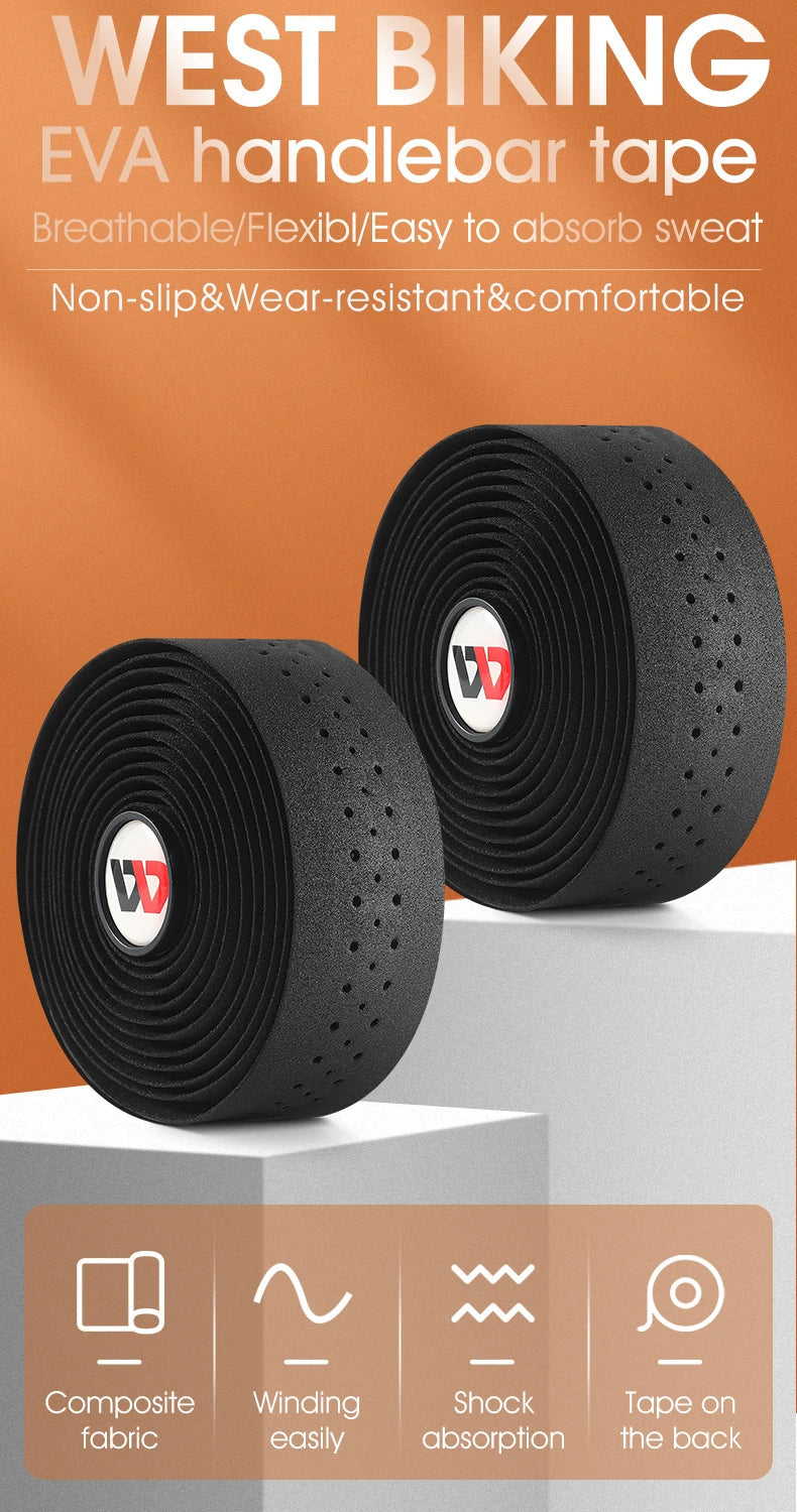 WEST BIKING EVA High Tenacity Handlebar Tape — Shock Absorbing Adhesive Bar Tape with Holes for Road Bikes