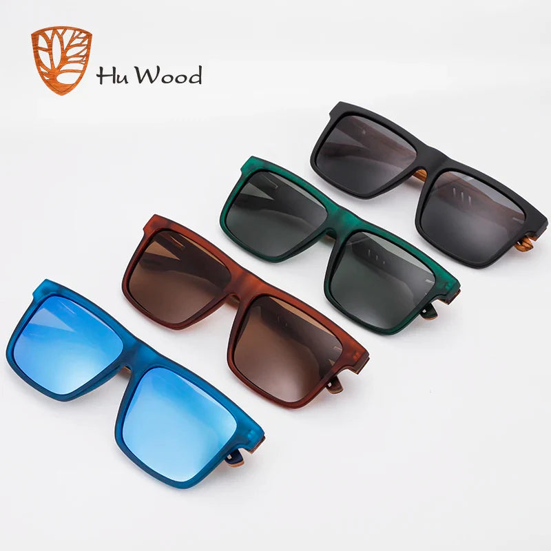 HU WOOD Square Polarized Sunglasses for Men — UV400 Fashion Sport & Driving Sun Glasses