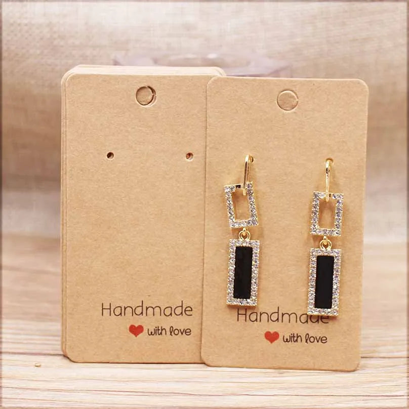 50PC Handmade Style Paper Earring Cards – DIY Jewelry Packaging in Brown & White, Multiple Sizes (5x5cm, 3x3cm, 5x9cm, 5x6.5cm, 5x7cm)