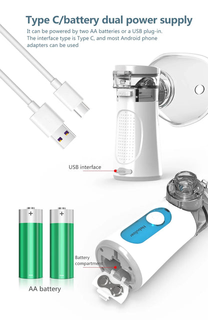 Handheld Portable Auto-Clean Inhale Nebulizer - Silent Mesh Atomizer Inhaler for Kids, Portable Nebulizador Inhalator
