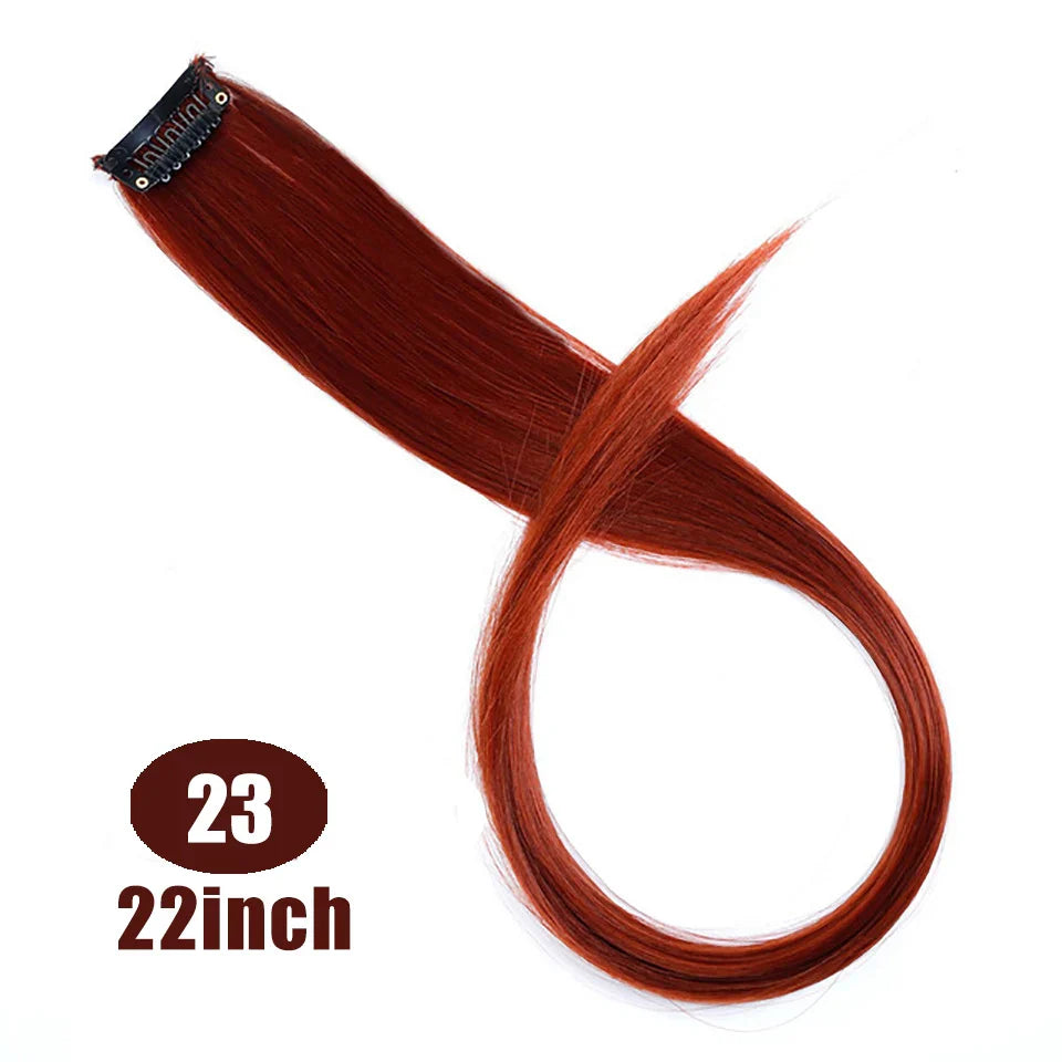 BUQI Straight Clip-In Colored Hair Extensions – Rainbow Synthetic Hair Streaks in Pink, Orange, White & Purple