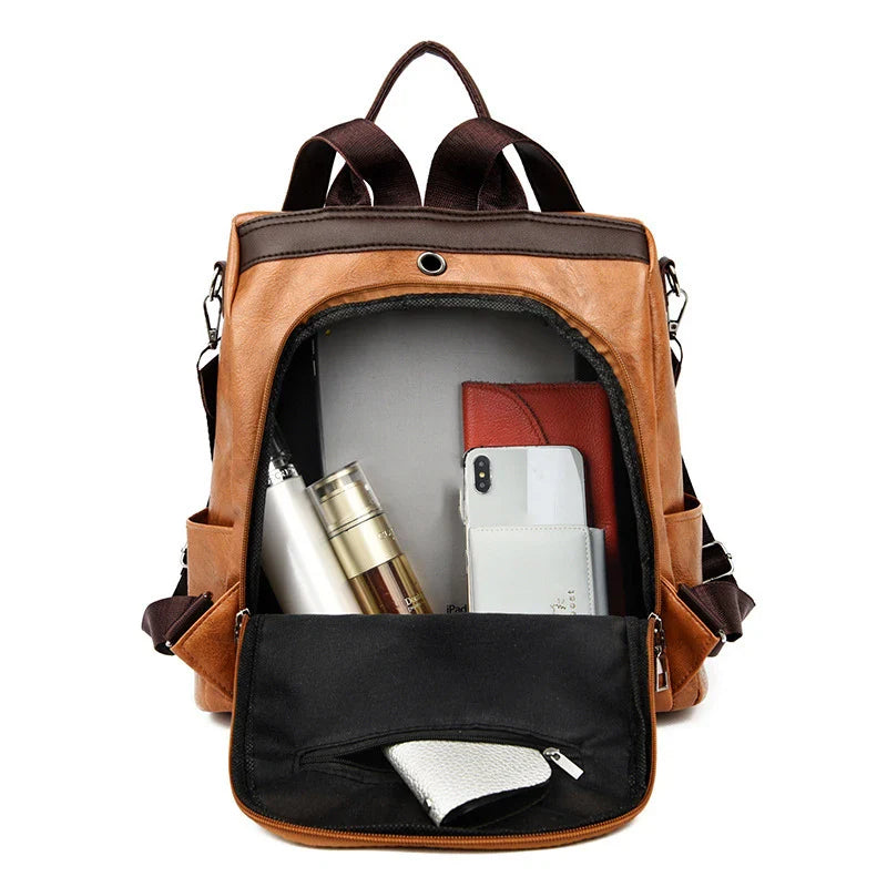 Fashion Anti-Theft Women's Backpack - High-Quality PU Leather, Large Capacity, Travel Shoulder Handbag