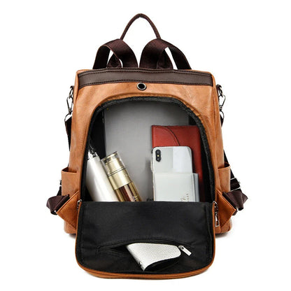 Fashion Anti-Theft Women's Backpack - High-Quality PU Leather, Large Capacity, Travel Shoulder Handbag