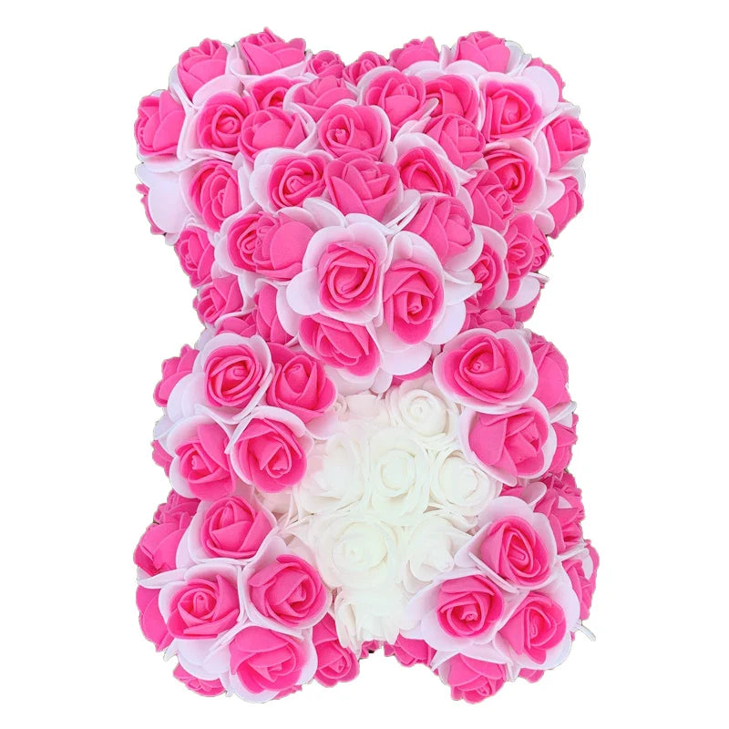 2024 40cm Rose Bear – Heart-Shaped Artificial Flower Teddy Bear for Valentine’s, Wedding, Birthday & Christmas Gifts