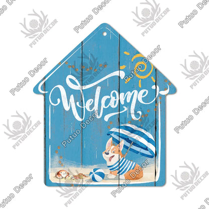 Putuo Decor Welcome House Shaped Wooden Sign – Rustic Hanging Plate for Home, Living Room Wall Decor
