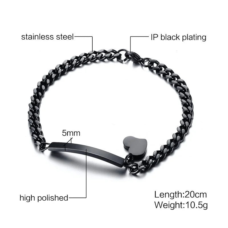 Elegant Personalized ID Bar Bracelet – 5mm Stainless Steel Link Chain for Women with Custom Name or Quote