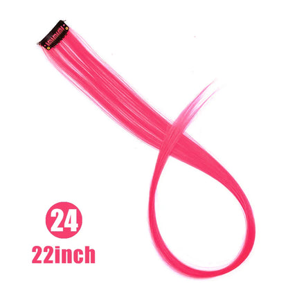 BUQI Straight Clip-In Colored Hair Extensions – Rainbow Synthetic Hair Streaks in Pink, Orange, White & Purple