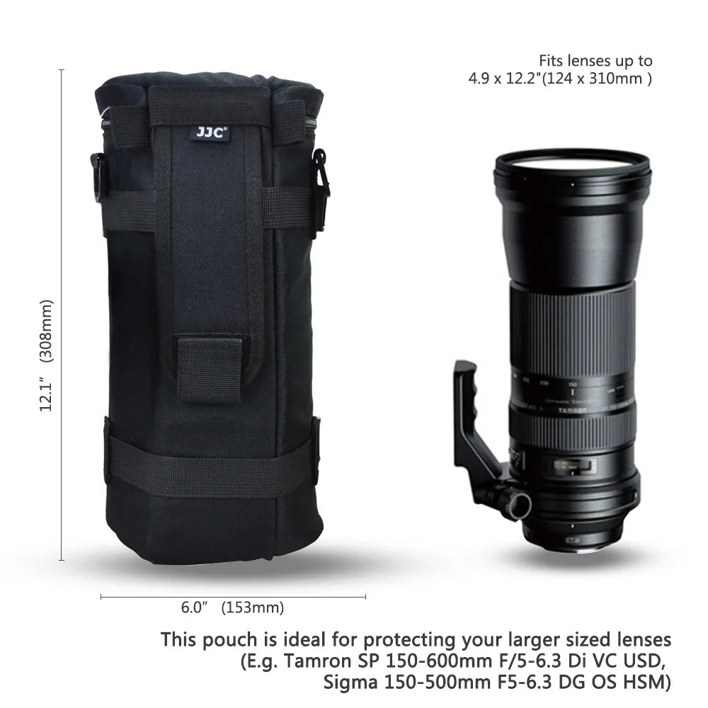 JJC Waterproof Camera Lens Bag — Storage Pouch with Belt for Canon, Nikon, Sony, Fujifilm DSLR