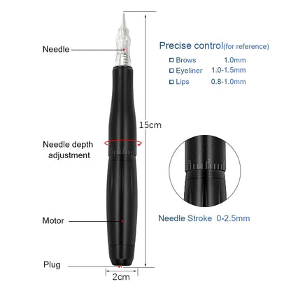 BMX Permanent Makeup Tattoo Pen - Professional Digital Dermograph Machine Set with Cartridges for Eyebrow & Lip Tattoo