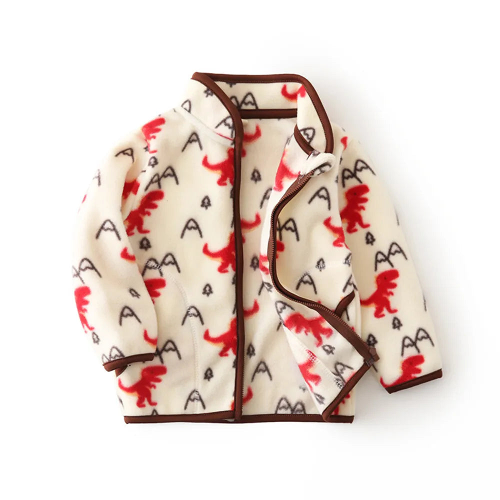 Jumping Meters Dinosaur Zipper Jacket – Kids Fleece Coat with Pockets, Fashionable Outerwear for Boys & Girls