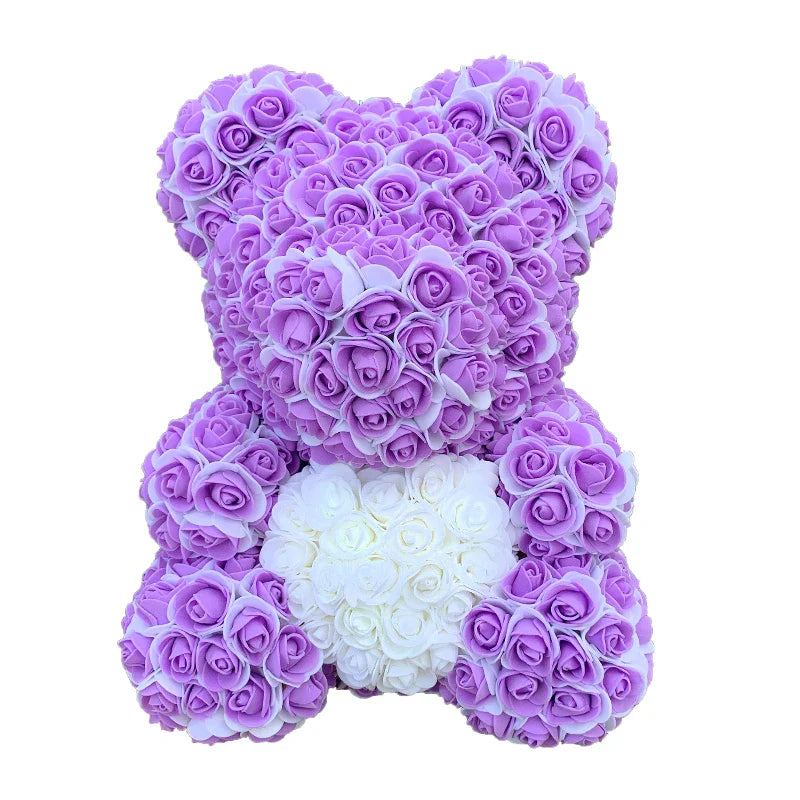 2024 40cm Rose Bear – Heart-Shaped Artificial Flower Teddy Bear for Valentine’s, Wedding, Birthday & Christmas Gifts