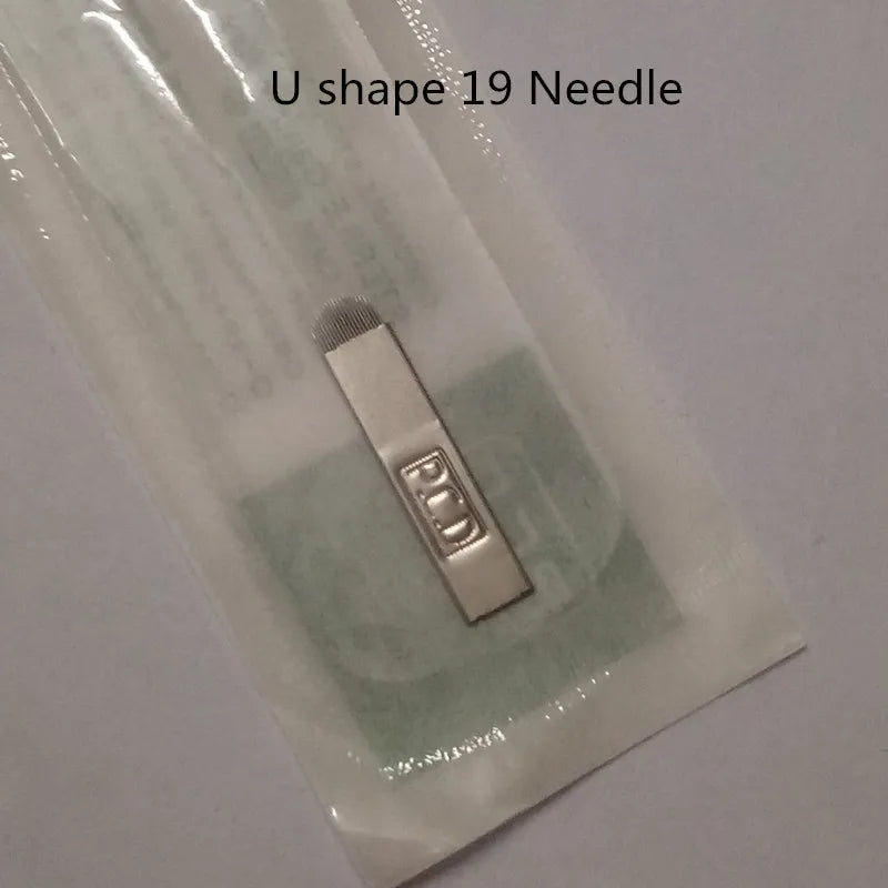 50pcs Permanent Makeup Eyebrow U-Pin PCD Blades — 12/14/19 Microblading Needles for 3D Embroidery Manual Pen