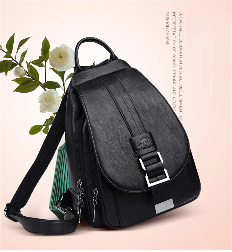 Multifunctional Women's Leather Backpack - Casual Style for Teen Girls, School and Travel Bagpack, Ladies' Chest Bag Sac
