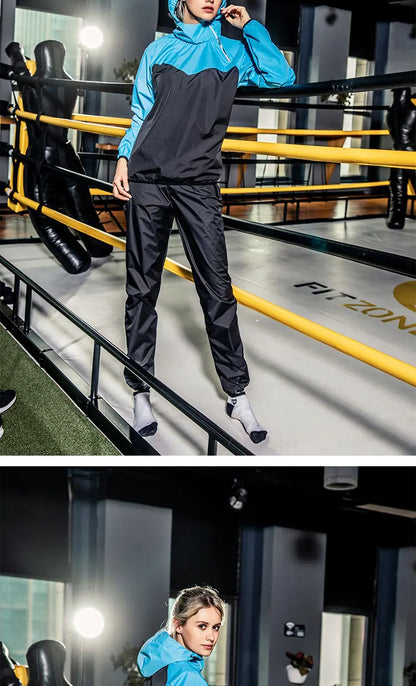 Unisex Sauna Suit — Women's & Men's Gym Clothing Set with Pullover Hoodie for Running, Fitness, Weight Loss & Sweating