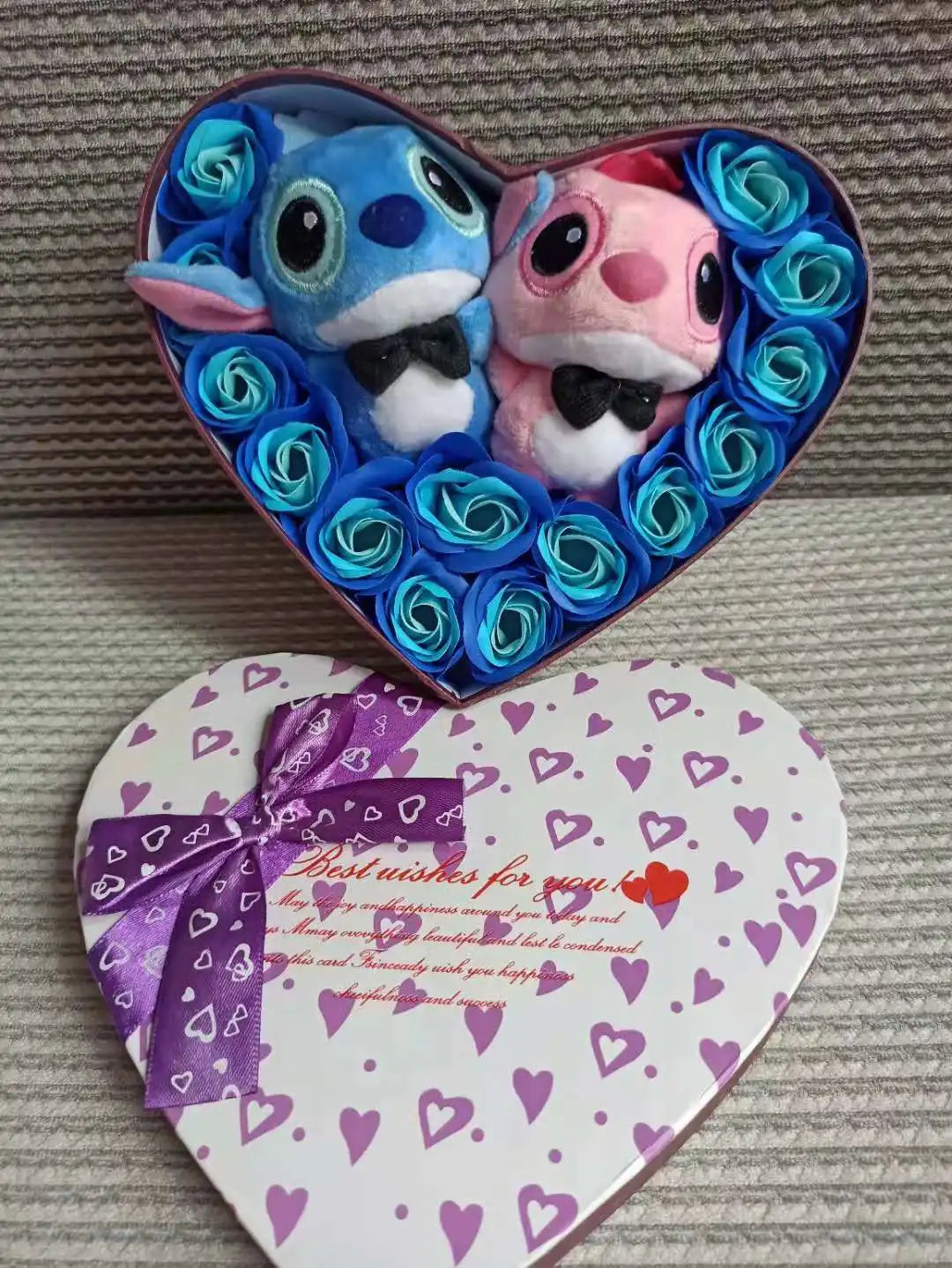 Disney Lilo & Stitch Plush Doll with Rose Bouquet – Gift Box & Flower Arrangement for Valentine’s & Christmas